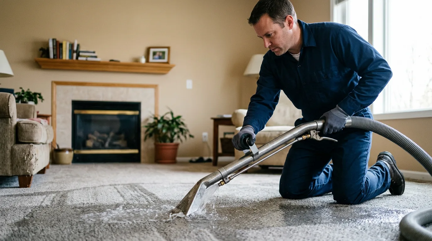 Water damage restoration technician working near Marshall, MI